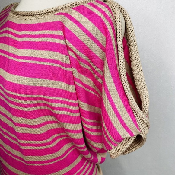 Trina Turk Womens Sz S Pink Tan Striped Sweater - Picture 3 of 10